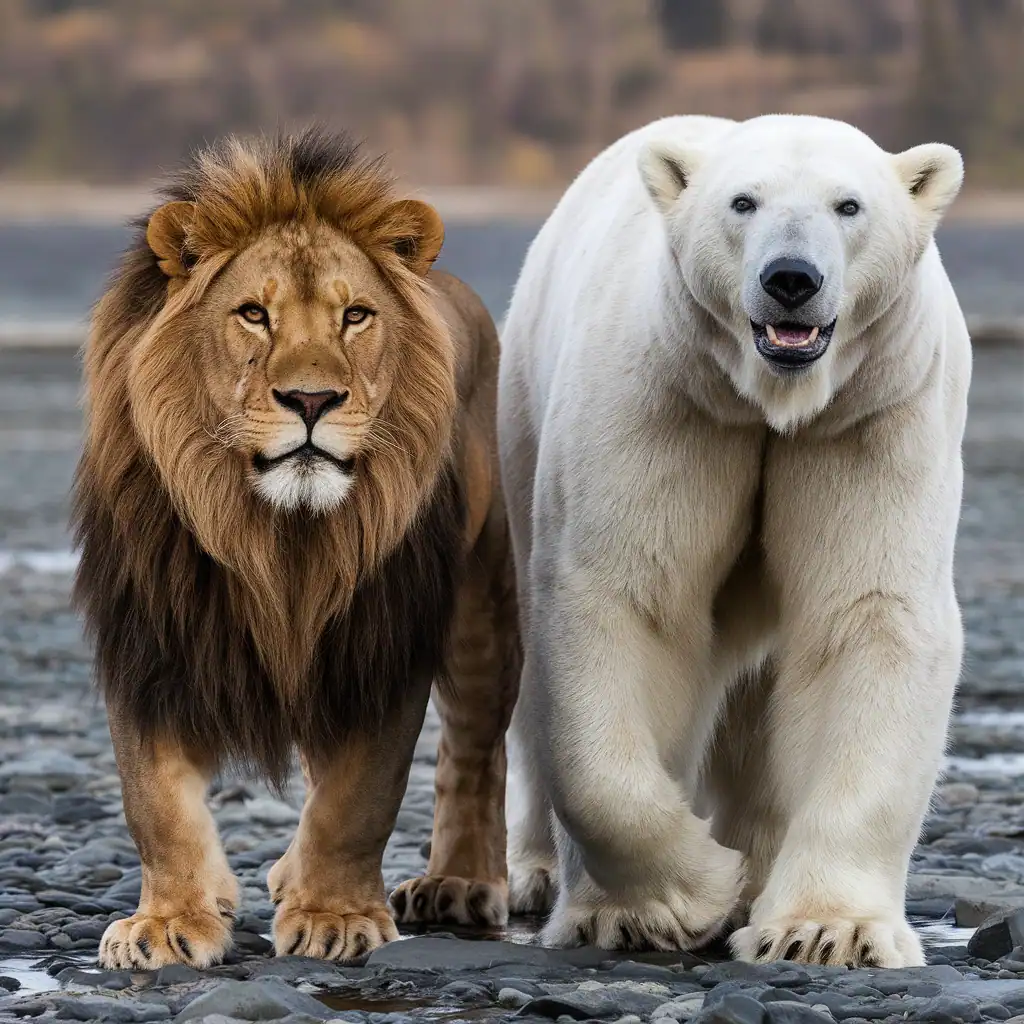 Lion and polar bear